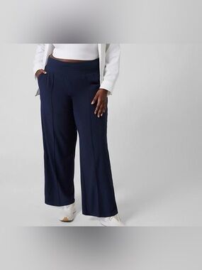 Athleta Nolita Wide Leg Pants Navy Blue Size 4 High Rise Travel Pull On